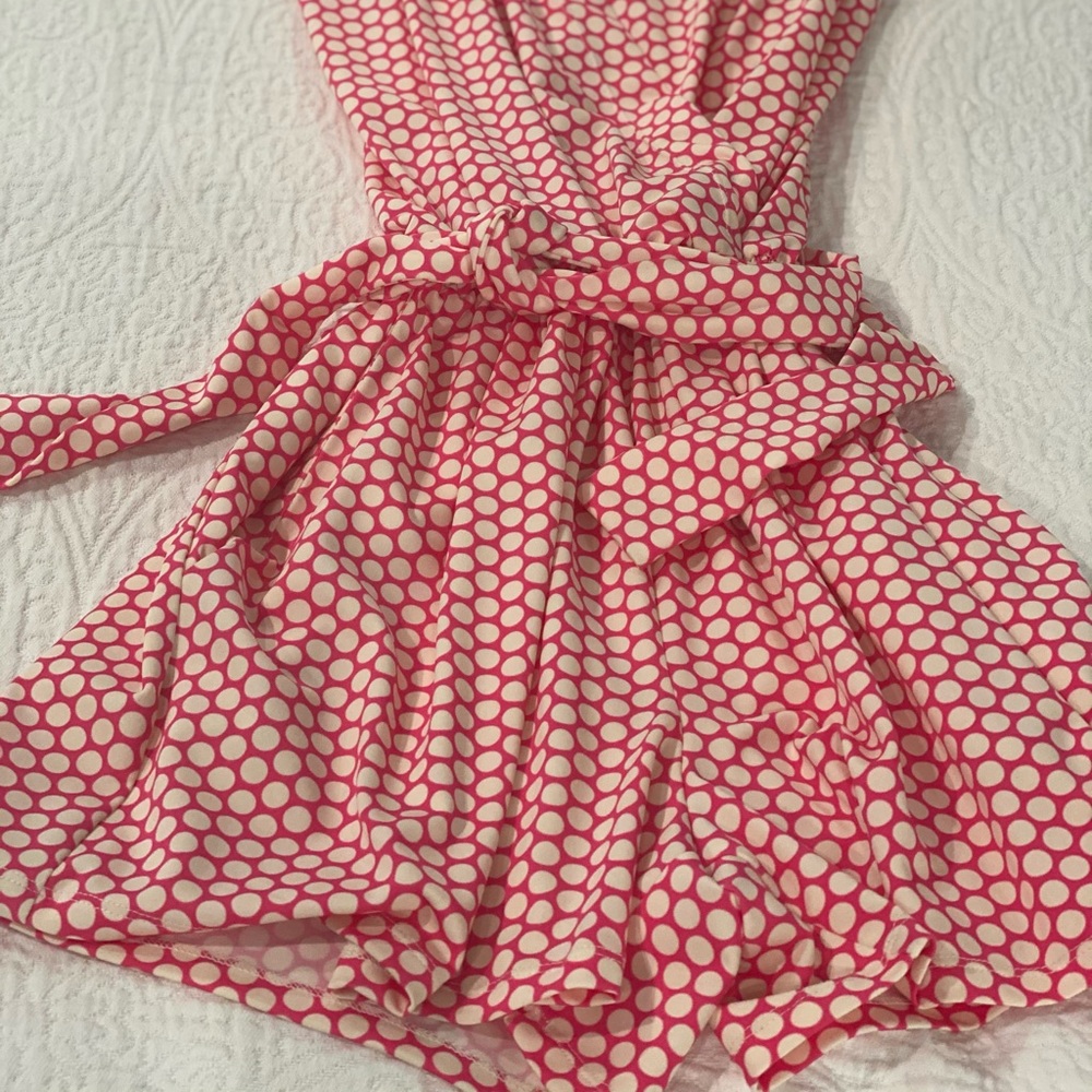 Romper pink and white polka dot